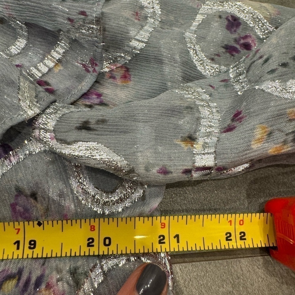 LOVESHACKFANCY Alyssa sheer silk & silver metallic ruffle feminine top small - Picture 5 of 9
